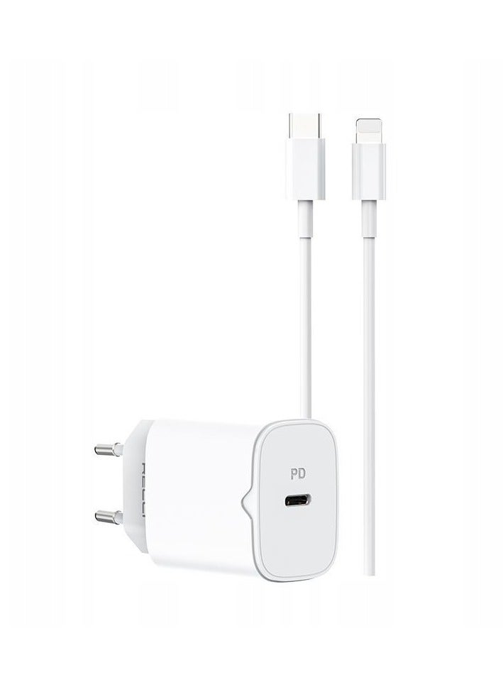 Recci FAST USB C 20W PD QC 3.0 WALL CHARGER + LIGHTNING CABLE FOR IPHONE  - Image 1