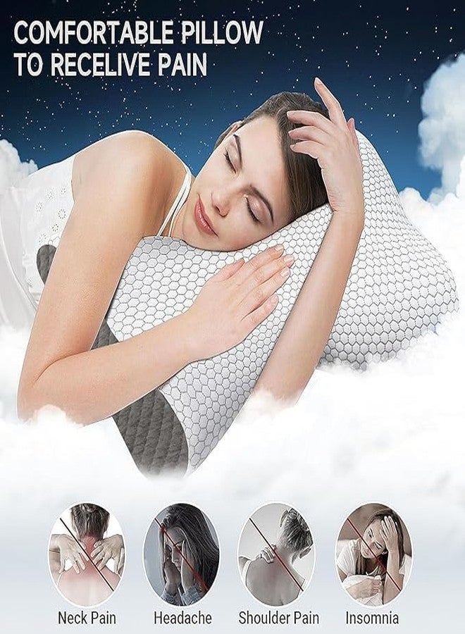 MASHUR FAB-Memory Foam Pillow, Contour Cervical Orthopedic Memory Foam Pillows Supports Neck Pain and Shoulder Pain for Sleeping, Ergonomic Cervical Pillow Neck Support Pillow for Side Back (4, Grey) - Image 2