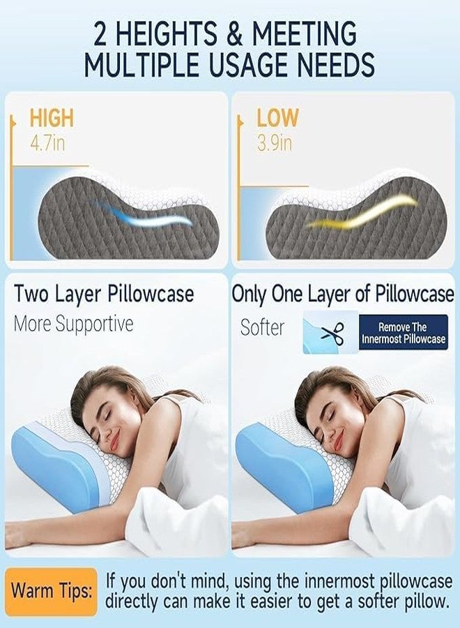 MASHUR FAB-Memory Foam Pillow, Contour Cervical Orthopedic Memory Foam Pillows Supports Neck Pain and Shoulder Pain for Sleeping, Ergonomic Cervical Pillow Neck Support Pillow for Side Back (4, Grey) - Image 4