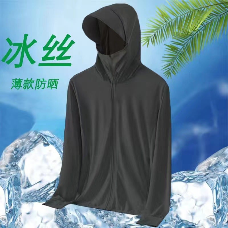 Generic Ice Silk Sun Protection Clothing Mens Summer Hooded Windbreaker Ultra-thin Breathable Outdoor Fishing Sun Protection Suit Coat Jacket Black [F03KC]] 