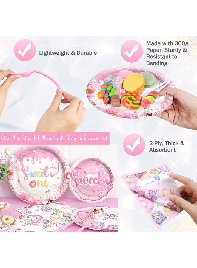 Hombae Sweet One Birthday Party Decorations, Donut First Birthday Decorations for Girls, Donut 1st Birthday Party Supplies with Backdrop Banner Cake Topper Tableware for 1 Year Old Party Decorations - Image 4