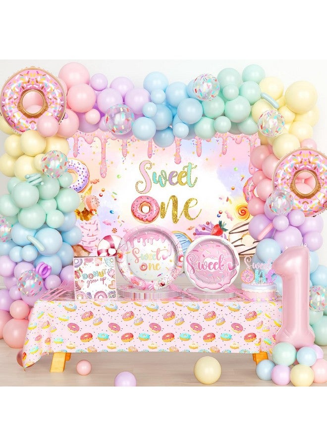 Hombae Sweet One Birthday Party Decorations, Donut First Birthday Decorations for Girls, Donut 1st Birthday Party Supplies with Backdrop Banner Cake Topper Tableware for 1 Year Old Party Decorations - Image 1