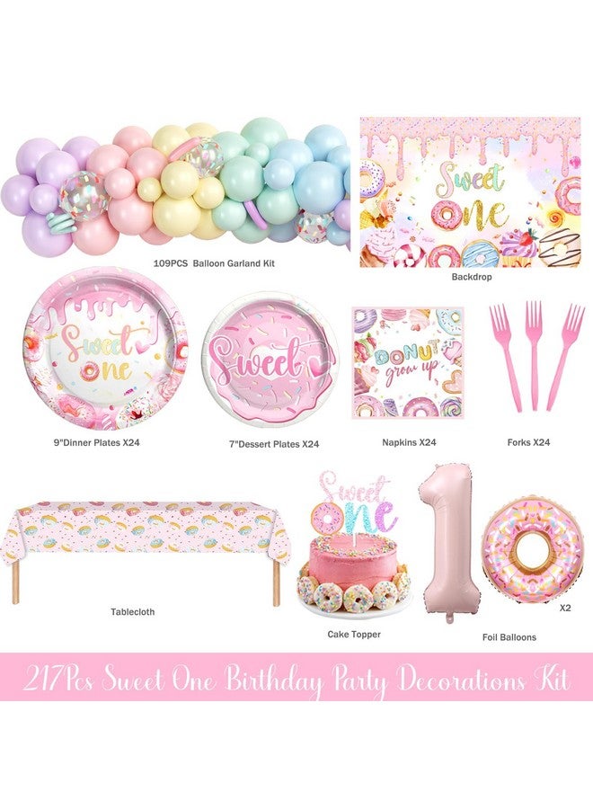 Hombae Sweet One Birthday Party Decorations, Donut First Birthday Decorations for Girls, Donut 1st Birthday Party Supplies with Backdrop Banner Cake Topper Tableware for 1 Year Old Party Decorations - Image 2