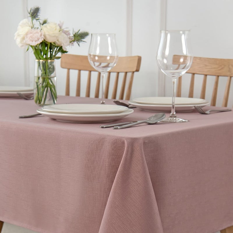 maxmill Faux Linen Textured Rectangle Tablecloth Water Resistant Wrinkle Free Spill-Proof  Soft Table Cloth for Dining Room Decoration  Banquet Parties Event Holiday Dinner  60 x 84 Inch Dusty Pink - Image 2