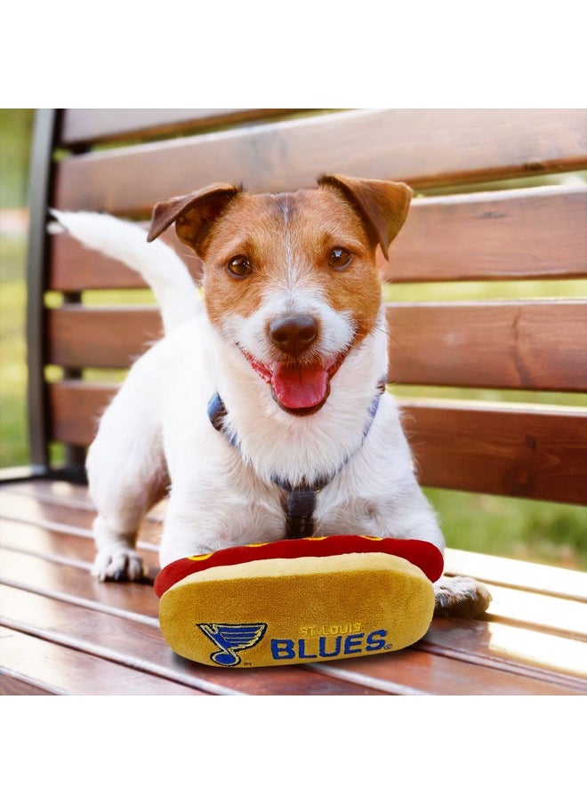 Pets First - Pets First NHL ST. Louis Blues HOT Dog Plush Dog & CAT Squeak Toy - Cutest HOT-Dog Snack Plush Toy for Dogs & Cats with Inner Squeaker & Beautiful Hockey Team Name/Logo 8 x 5 x 3 Inches - Image 1