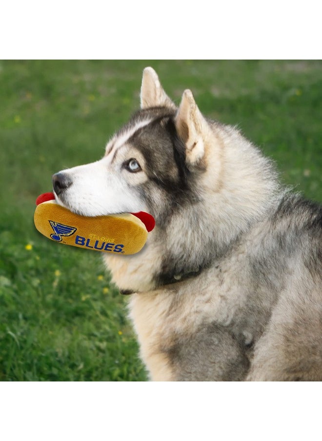 Pets First - Pets First NHL ST. Louis Blues HOT Dog Plush Dog & CAT Squeak Toy - Cutest HOT-Dog Snack Plush Toy for Dogs & Cats with Inner Squeaker & Beautiful Hockey Team Name/Logo 8 x 5 x 3 Inches - Image 1