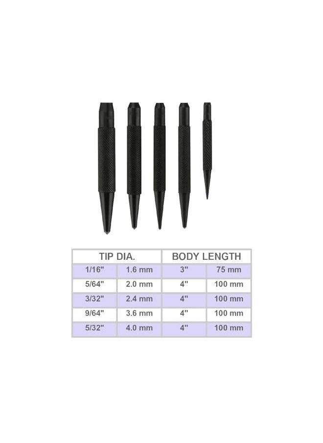 PROMASS Centre Punch Set of 5 (1.6mm to 4mm) for Precision Marking, Durable Alloy Steel, Ergonomic Design for Mechanics, Metalworkers, and DIY Projects  - Image 2