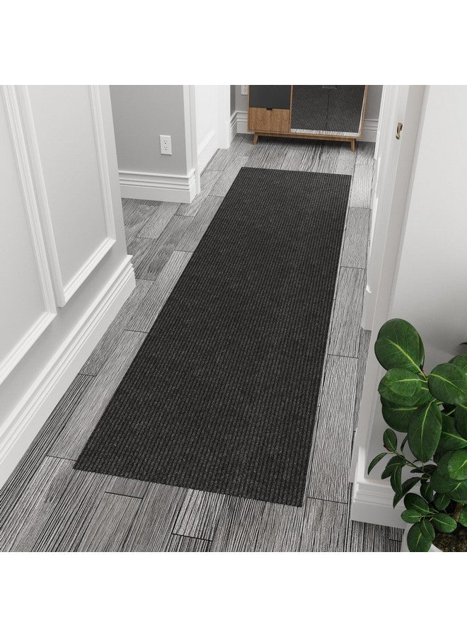 Ottomanson 2'7" x 8' Commercial-Grade Hallway Runner with Scraper Pile - Extra Durable Non-Slip Rug Mat for Indoor & Outdoor Use - Ideal for Kitchen, Entryway & Garage - High-Traffic Carpet, Black - Image 1