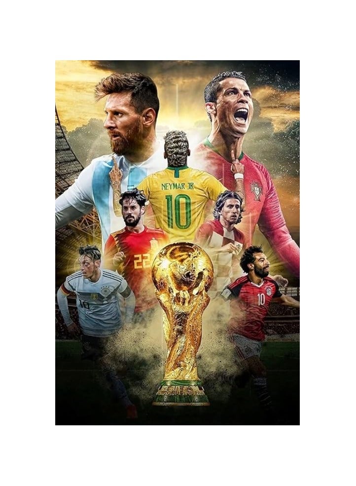 Today Idea ملصق نجم كرة القدم لكأس العالم، ملصق قماش كرة القدم MES، فن جدار رياضي تحفيزي للاعب كرة القدم لمكتب الكهف أو ديكور المنزل، هدية له، 16x24 - Image 1