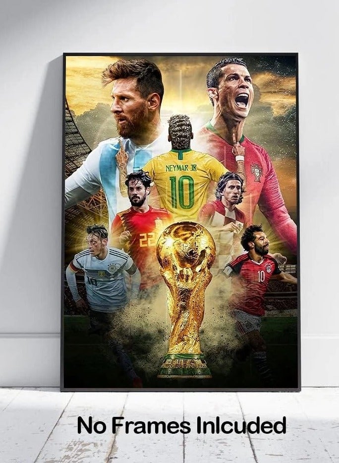 Today Idea ملصق نجم كرة القدم لكأس العالم، ملصق قماش كرة القدم MES، فن جدار رياضي تحفيزي للاعب كرة القدم لمكتب الكهف أو ديكور المنزل، هدية له، 16x24 - Image 5
