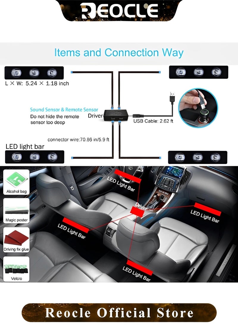 REOCLE Car LED Lights Smart Interior Lights with Remote Control Atmosphere Lights with Seven Colors USB Plug-in Romantic Stars Lights for Cars & SUVs & Trucks DC 12V - Image 4