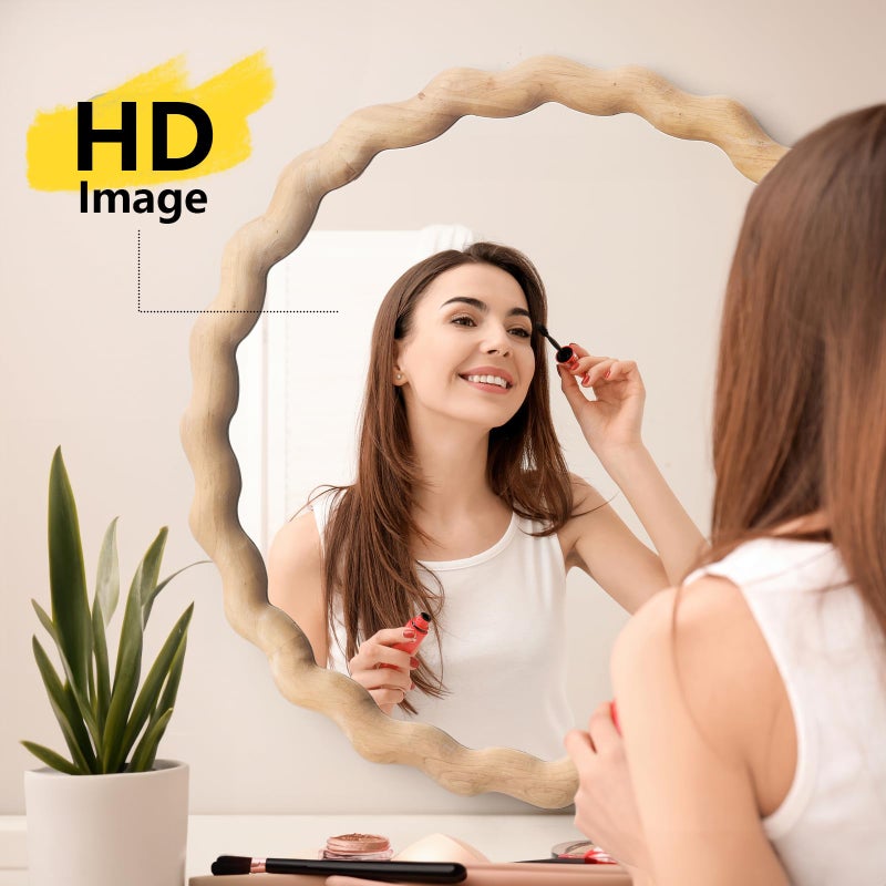 sawsile Circle Wood Mirrors for Wall, 24" Large Irregular Wavy Wood Modern Boho Vanity Farmhouse Mirrors for Bedroom Living Room Entryway Hallway Fireplace - Image 4
