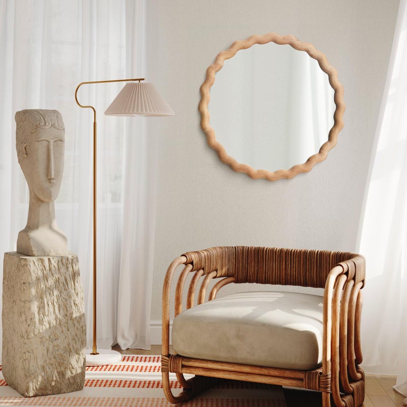sawsile Circle Wood Mirrors for Wall, 24" Large Irregular Wavy Wood Modern Boho Vanity Farmhouse Mirrors for Bedroom Living Room Entryway Hallway Fireplace - Image 5