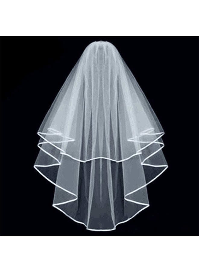 Double Edged Bridal Veil Wedding Veil Plus Hair Comb Party Bridal Veil White Bride To Be Satin Sash Party Decorations Supplies - Image 1
