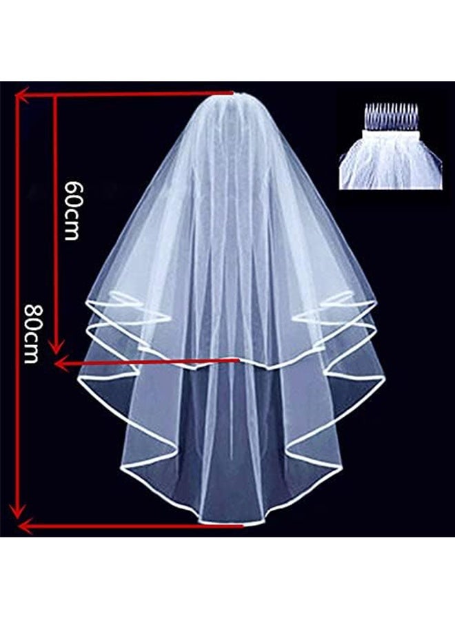 Double Edged Bridal Veil Wedding Veil Plus Hair Comb Party Bridal Veil White Bride To Be Satin Sash Party Decorations Supplies - Image 2