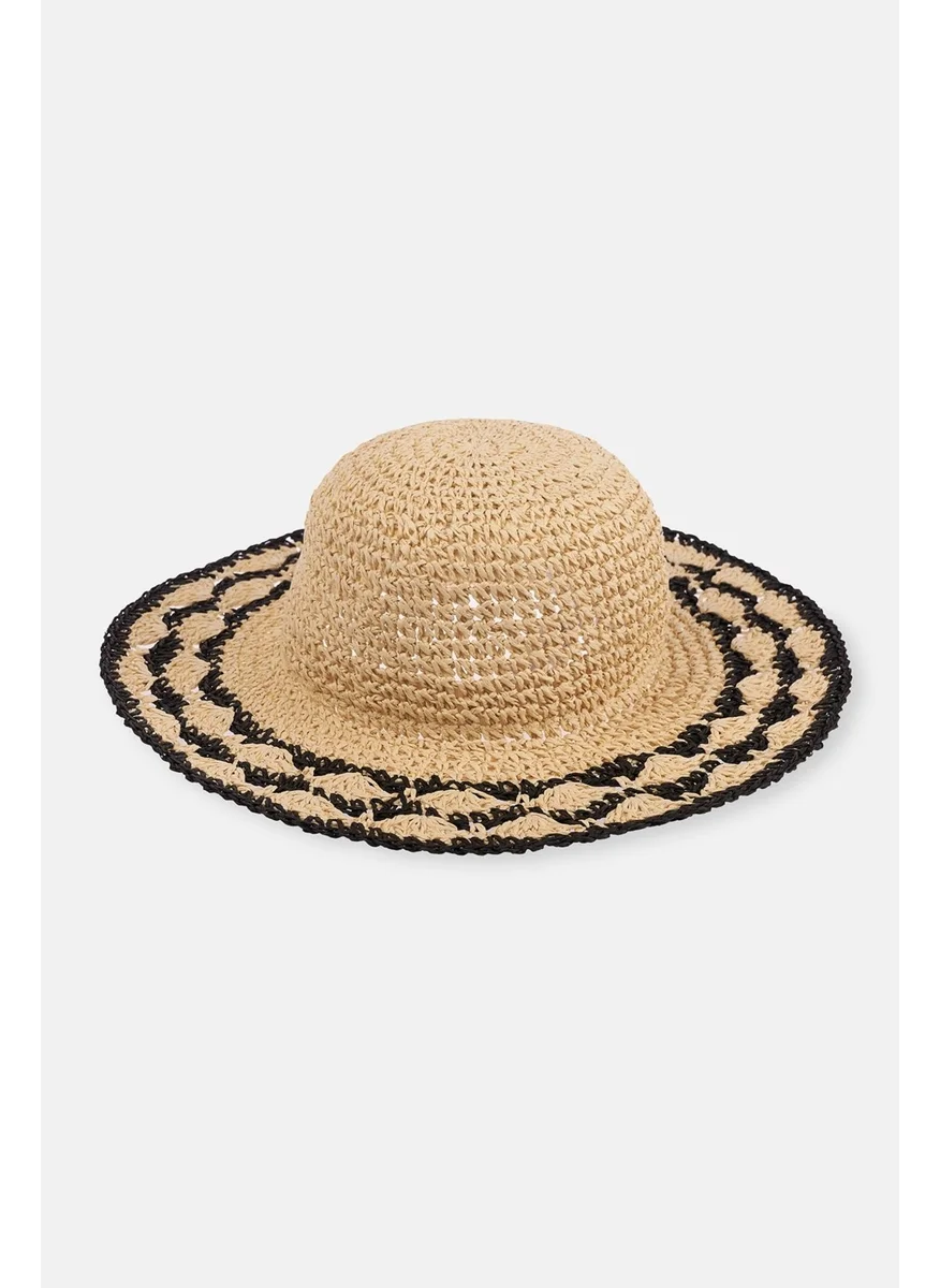 داجي Ecru Patterned Straw Hat