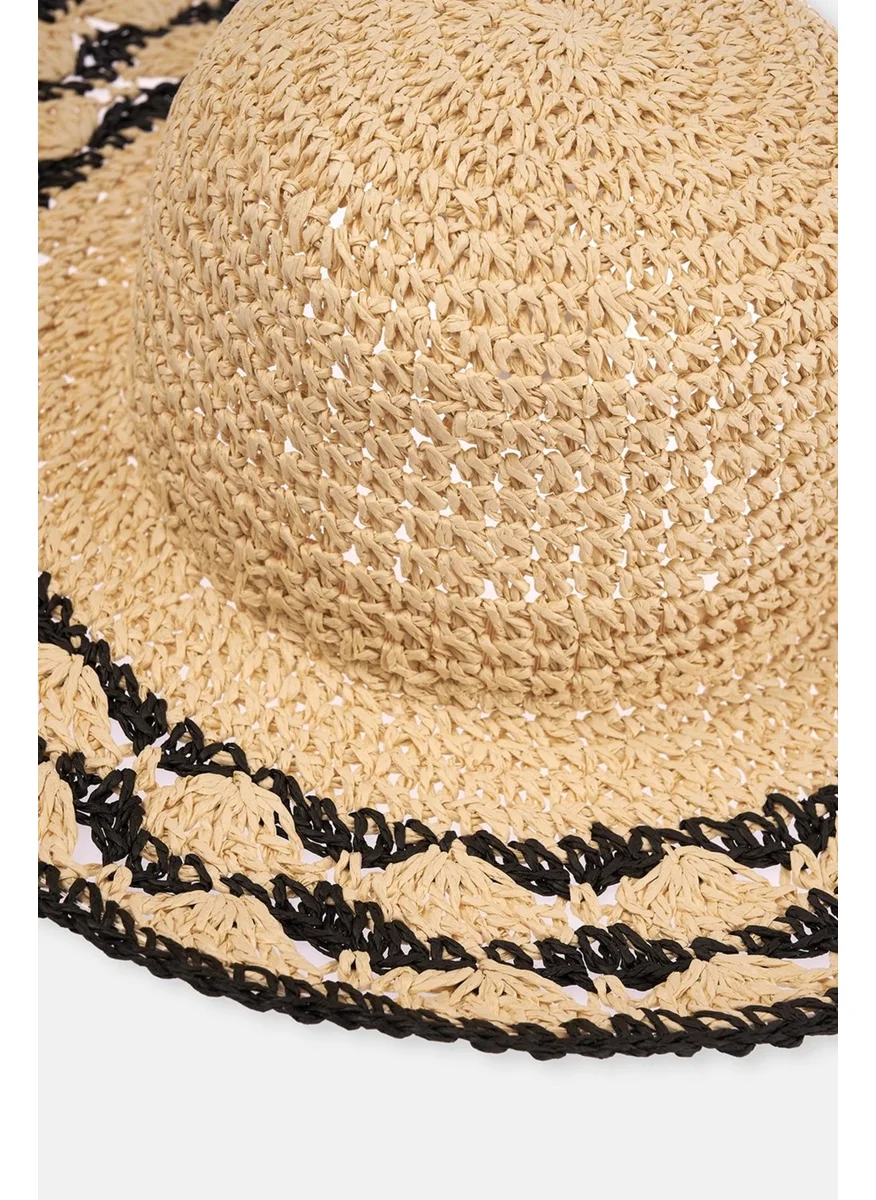 داجي Ecru Patterned Straw Hat