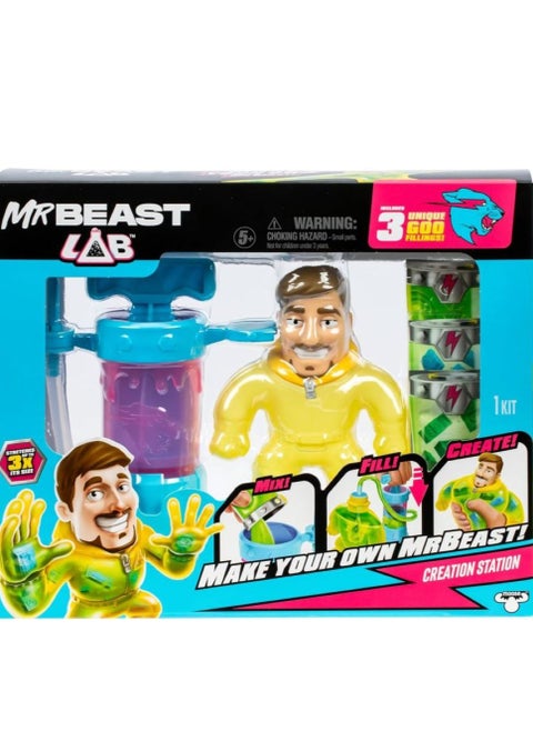 اصنع مختبر MrBeast الخاص بك مع محطة الإبداع ، مع 3 حشوات فريدة من نوعها ، وامزج ، واملأ ، وقم بإنشاء شخصية الحركة المطاطية الخاصة بك مرارا وتكرارا