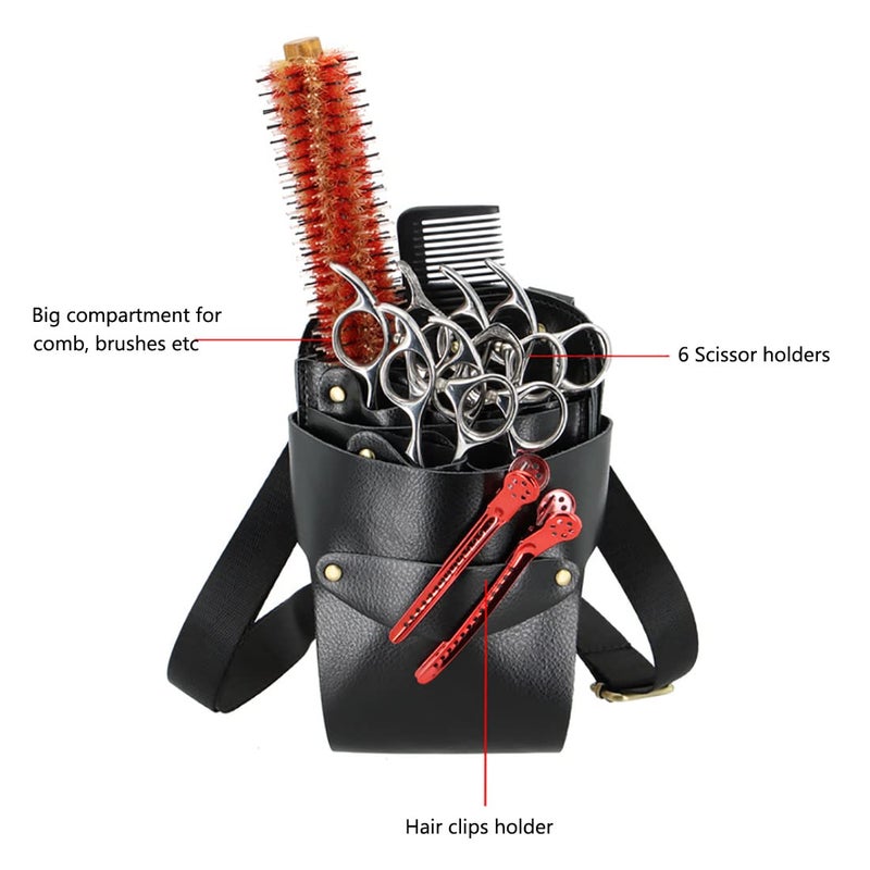 aolaso Hairdresser Scissors Bag, Leather Salon Barber Hairdressing Scissor Shears Holster Hair Stylist Tools Bag with Waist Shoulder Belt - Image 2