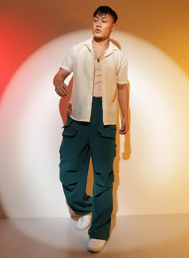 Campus Sutra Men's Emerald Green Asymmetrical Parachute Trousers