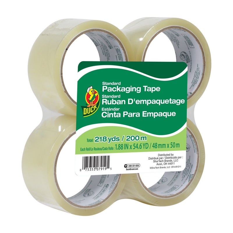 Duck Brand Standard Packing Tape Refill 4 Rolls 188 Inch x 55 Yard Clear 240238
