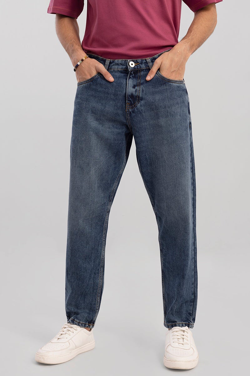 SNITCH Boozy Mid Blue Basic Baggy Fit Jeans - Image 1