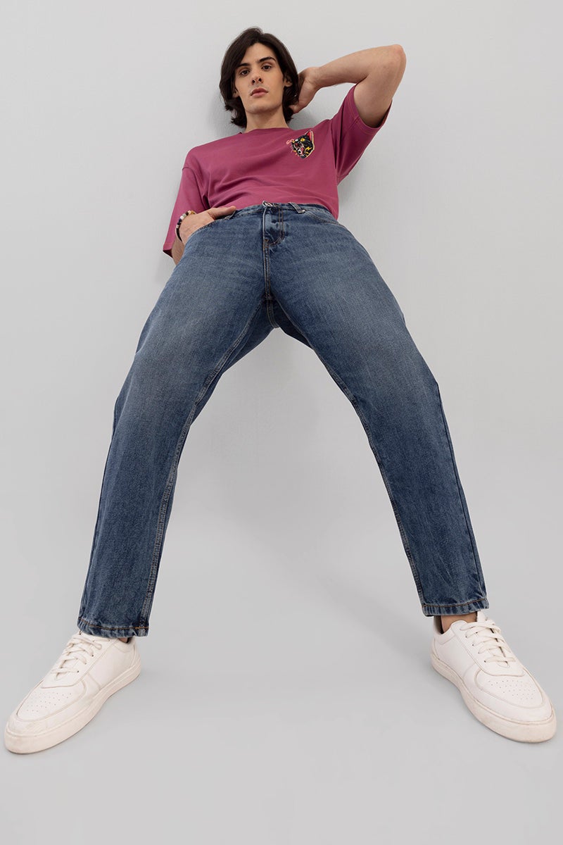SNITCH Boozy Mid Blue Basic Baggy Fit Jeans - Image 2