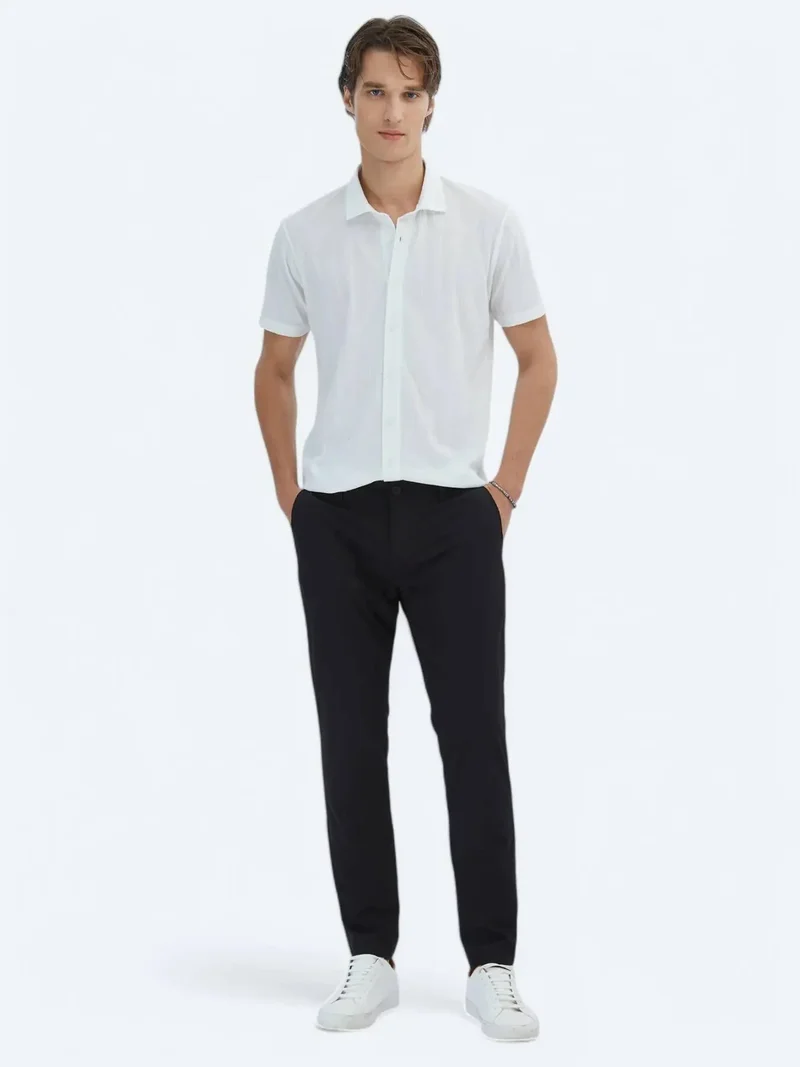 Kip Black Weaving Slim Fit Casual Trousers