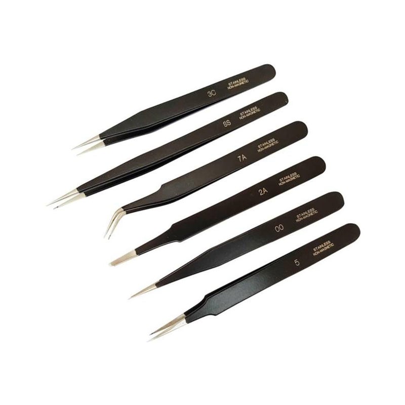 6 Pcs Non Magnetic Straight5 Curved1 Tips Tweezers Set for MobileGadgetLaptop RepairSMD and Jewelry Repair  - Image 1