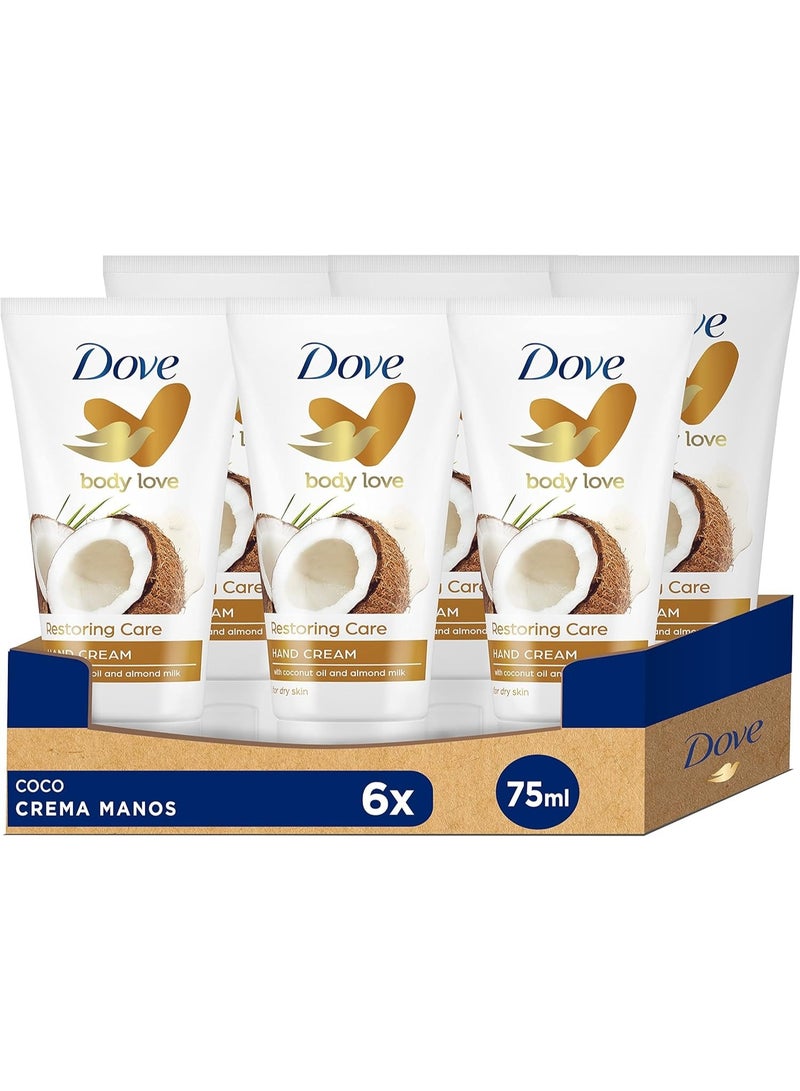 Dove Coconut Oil and Almond Milk Hand Cream, 6 Pack (75ml x 6) - Image 1