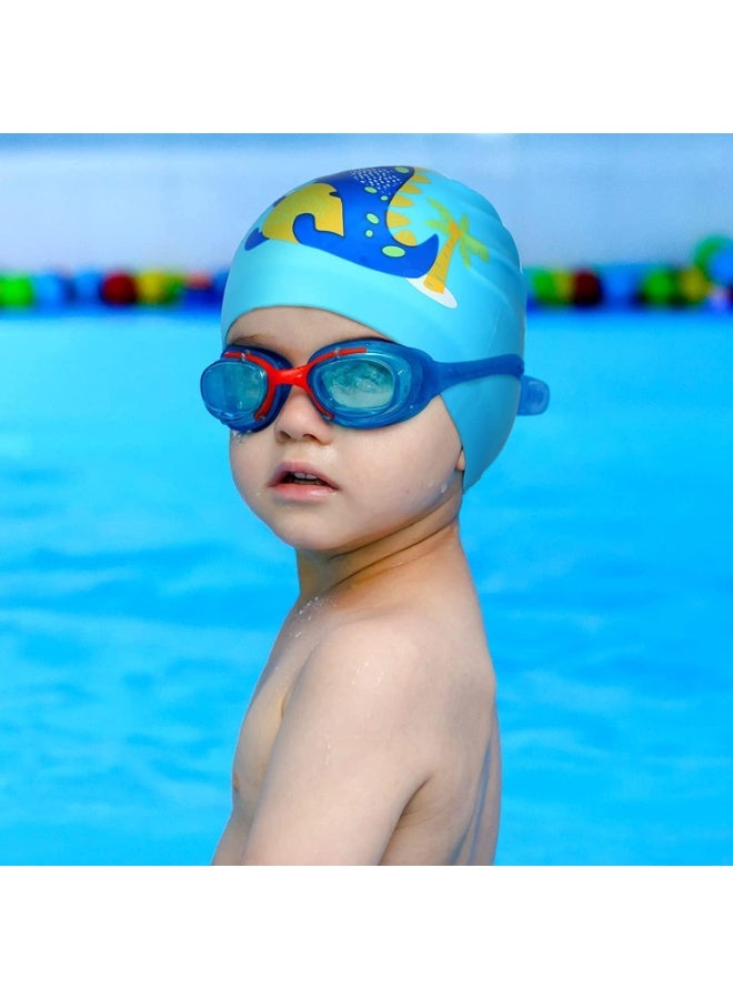 FengSVMA 3 Pieces Kids Swim Caps Toddlers Swimming Caps Silicone Swim Cap for Boys Girls (Age 4-12) Baby Waterproof Cartoon Bathing Hats for Long and Short Hair (Boy style) - Image 2