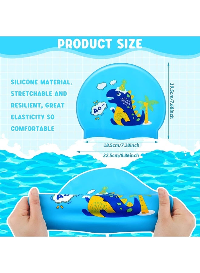 FengSVMA 3 Pieces Kids Swim Caps Toddlers Swimming Caps Silicone Swim Cap for Boys Girls (Age 4-12) Baby Waterproof Cartoon Bathing Hats for Long and Short Hair (Boy style) - Image 3