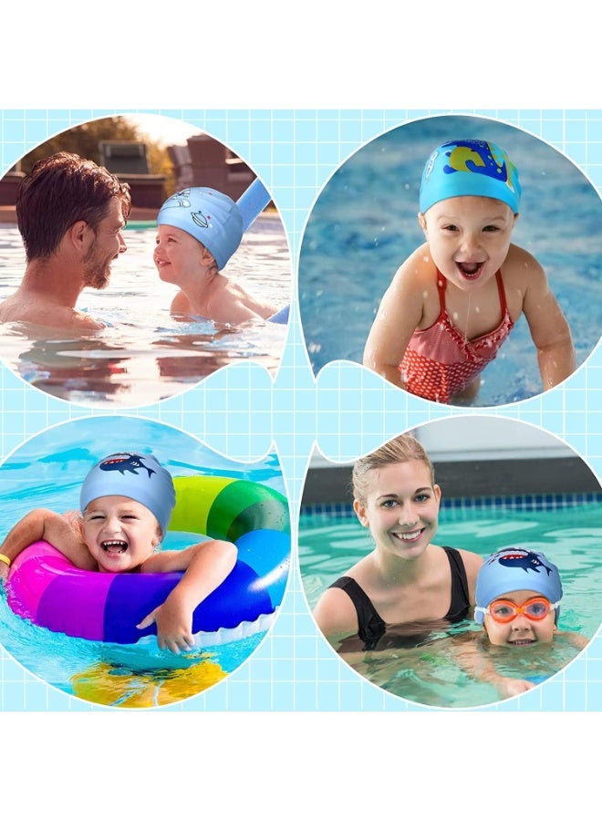 FengSVMA 3 Pieces Kids Swim Caps Toddlers Swimming Caps Silicone Swim Cap for Boys Girls (Age 4-12) Baby Waterproof Cartoon Bathing Hats for Long and Short Hair (Boy style) - Image 4