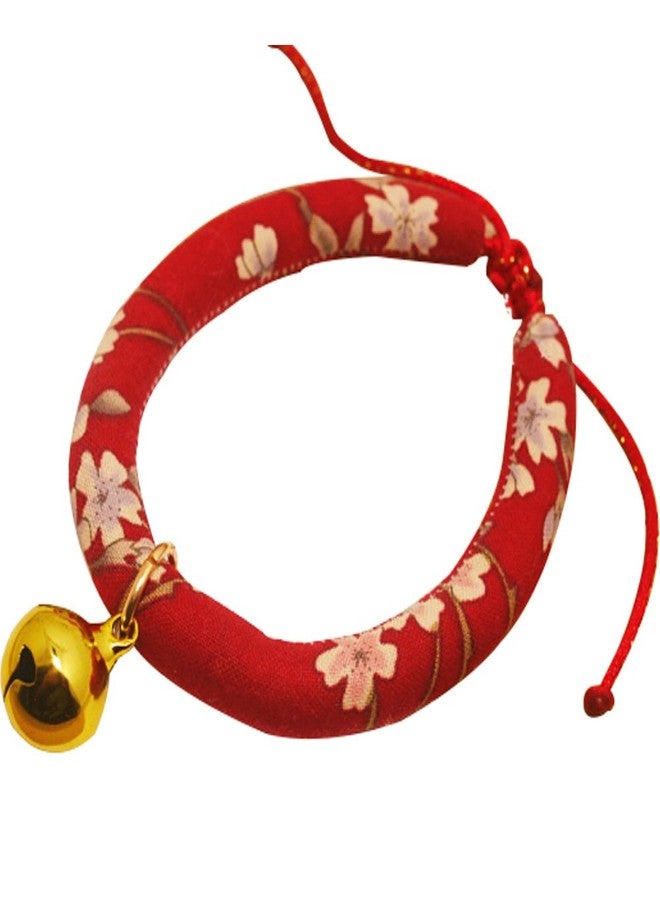 La La Pet Creation Core Japanese Style Flower Print Cat Collar with Golden Bell(Red,XS) - Image 1