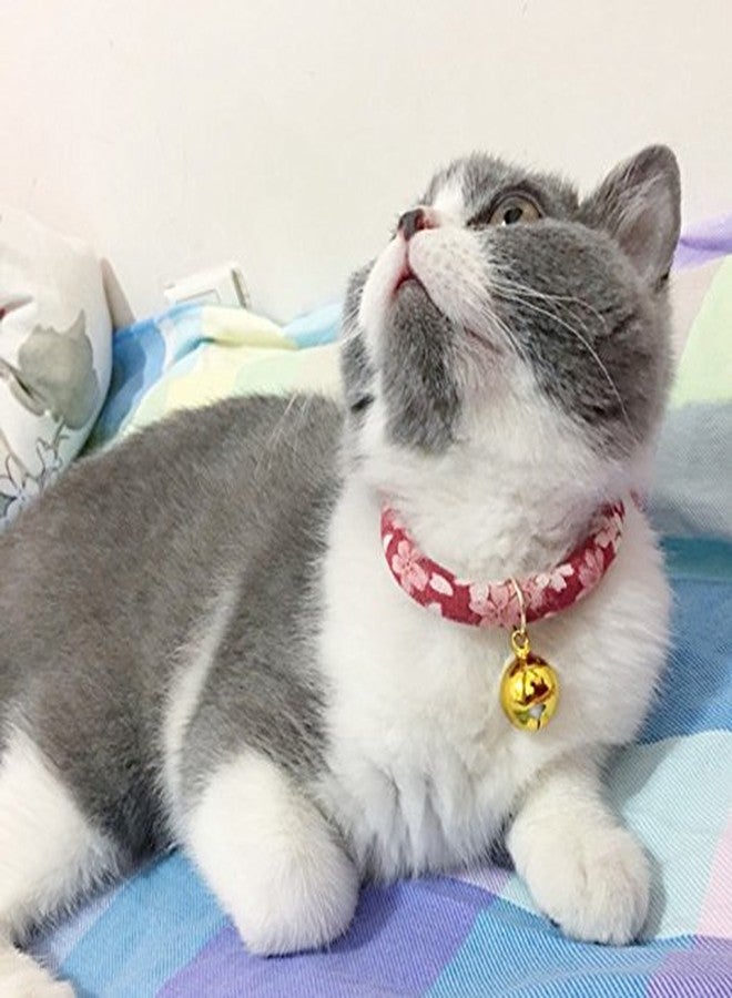 La La Pet Creation Core Japanese Style Flower Print Cat Collar with Golden Bell(Red,XS) - Image 3