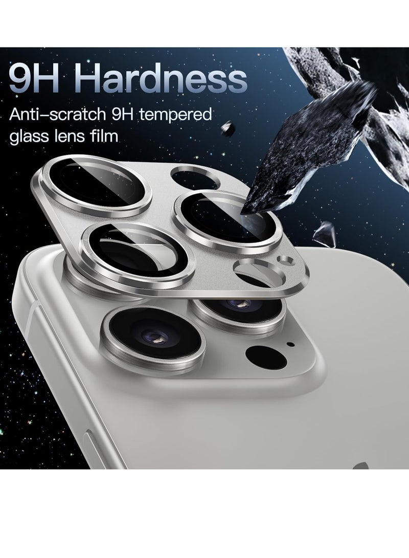 إلترازون Camera Lens Protector for iPhone 15 Pro 6.1-Inch and iPhone 15 Pro Max 6.7-Inch, Full Coverage 9H Tempered Glass Ring Cover, Matte Metal Plate, Case Friendly, 1-Pack (White) - Image 3