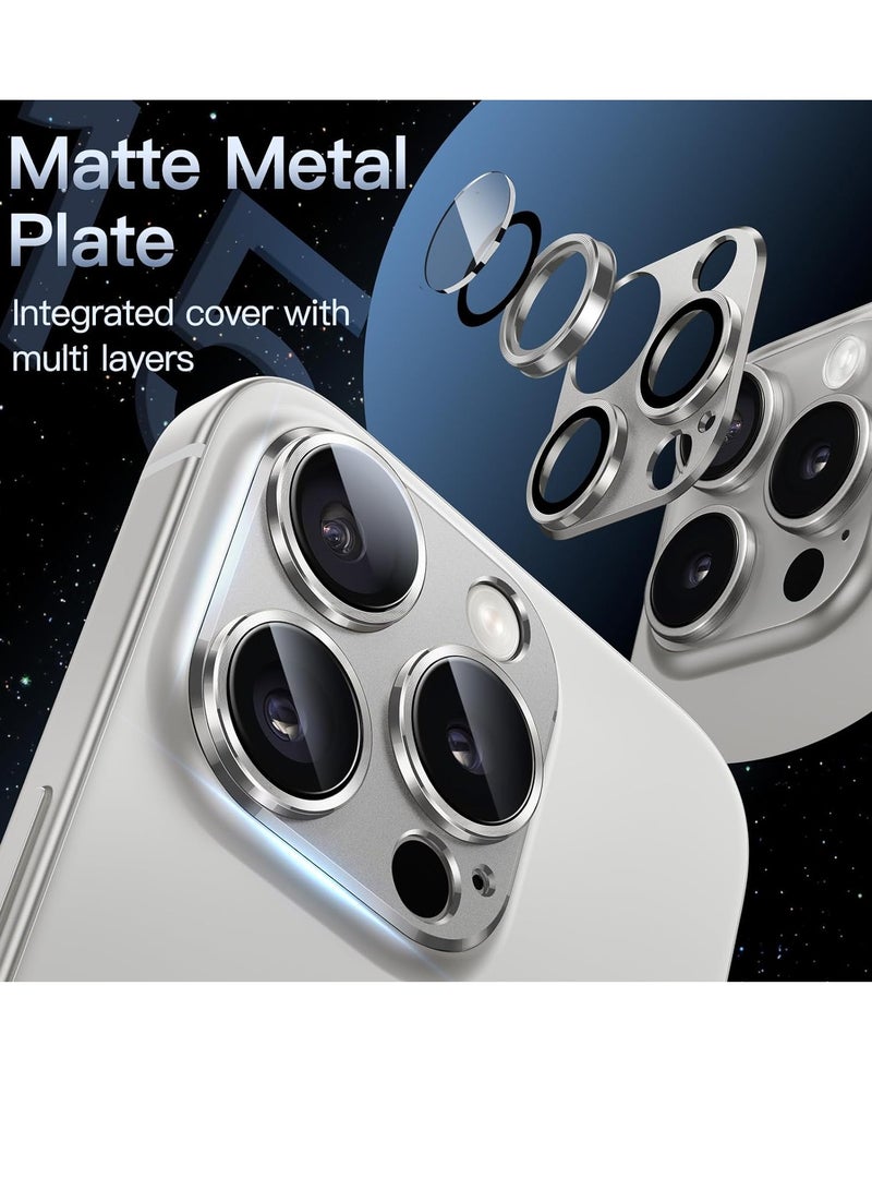 إلترازون Camera Lens Protector for iPhone 15 Pro 6.1-Inch and iPhone 15 Pro Max 6.7-Inch, Full Coverage 9H Tempered Glass Ring Cover, Matte Metal Plate, Case Friendly, 1-Pack (White) - Image 2