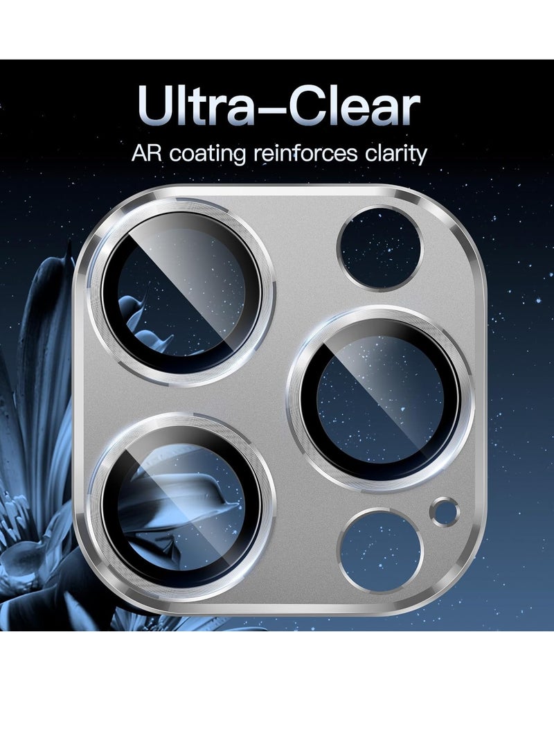 إلترازون Camera Lens Protector for iPhone 15 Pro 6.1-Inch and iPhone 15 Pro Max 6.7-Inch, Full Coverage 9H Tempered Glass Ring Cover, Matte Metal Plate, Case Friendly, 1-Pack (White) - Image 4