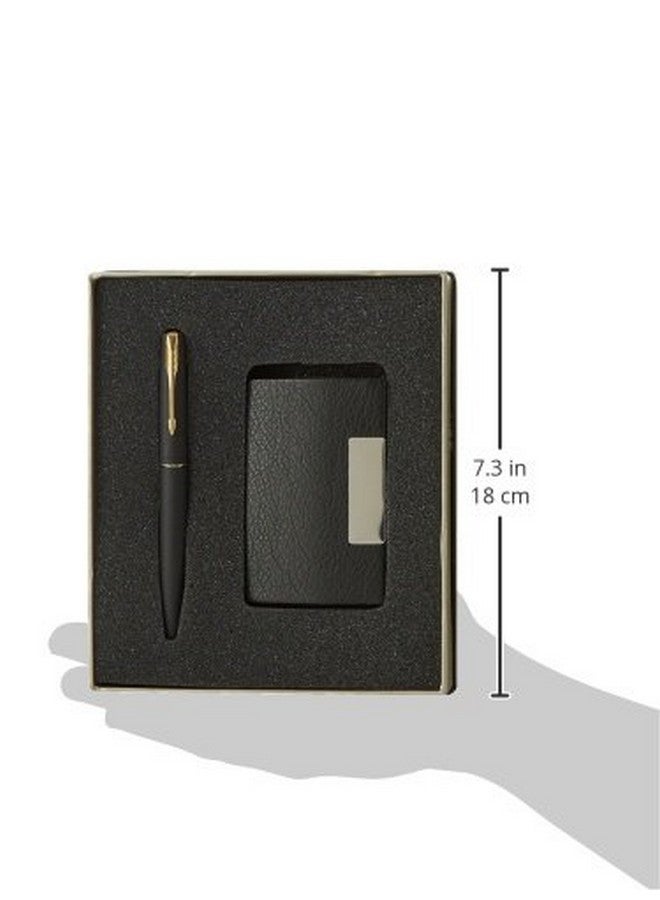 باركر مجموعة هدايا باركر فرونتيير قلم حبر جاف أسود غير لامع بحواف ذهبية مع حامل بطاقات | قلم واحد + حامل بطاقات واحد | لون الحبر - أزرق | مثالي للموظفين | هدايا فريدة لرجال الأعمال - Image 3