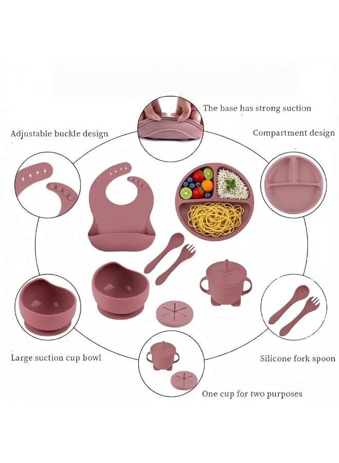CESETH 10-Piece Silicone Baby Feeding Set, Infant Divider Plates And Bowls (With Suction Cups), Adjustable Soft Silicone Bib, Learning Cup And Milk Cup, Long-Handled Silicone Fork And Spoon With Short-Handled Silicone Fork, Bpa-Free Baby Or Children's Tableware Set - Image 2