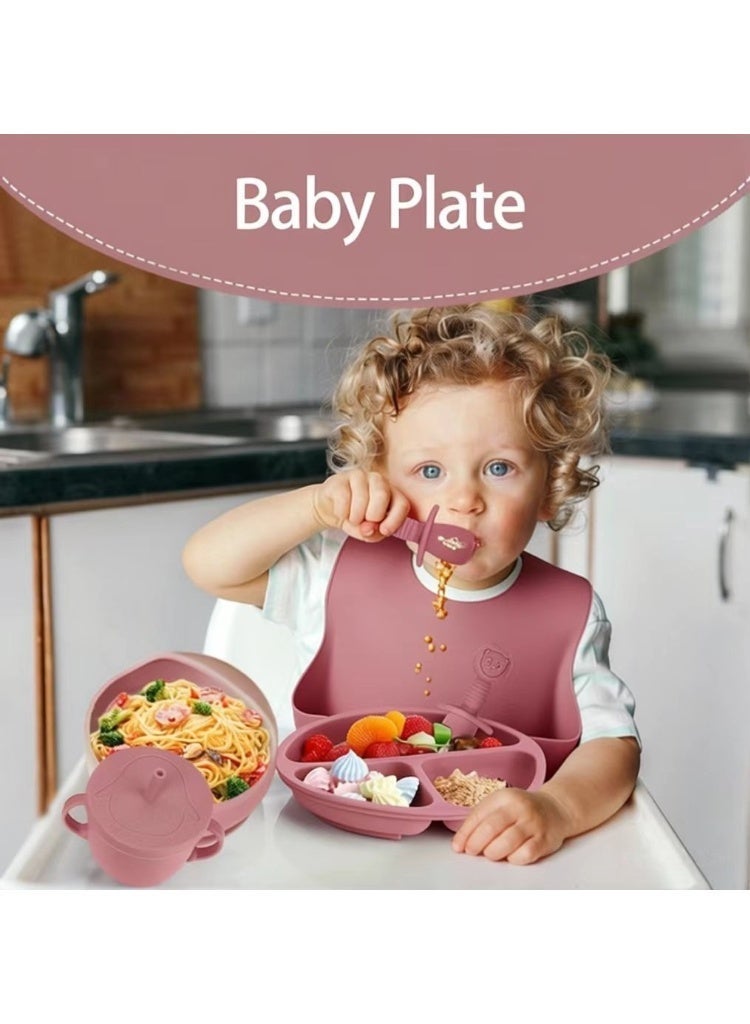 CESETH 10-Piece Silicone Baby Feeding Set, Infant Divider Plates And Bowls (With Suction Cups), Adjustable Soft Silicone Bib, Learning Cup And Milk Cup, Long-Handled Silicone Fork And Spoon With Short-Handled Silicone Fork, Bpa-Free Baby Or Children's Tableware Set - Image 3