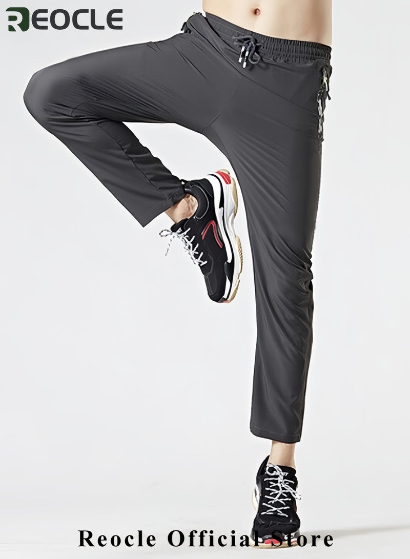 REOCLE Men's Lightweight Hiking Pants Quick Dry Running Pants with Zipper Pockets Open Bottom Sweatpants for Workout & Travel & Running - Image 2