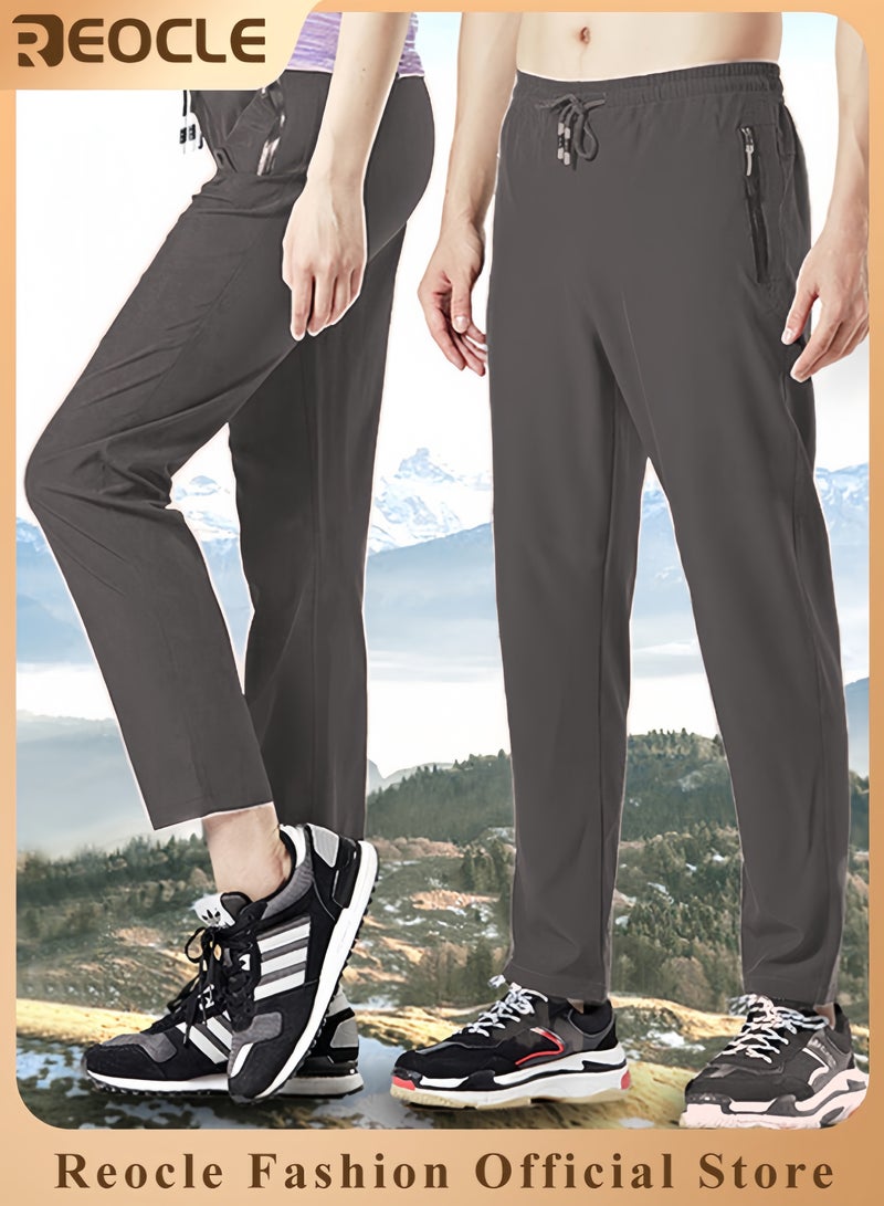 REOCLE Men's Lightweight Hiking Pants Quick Dry Running Pants with Zipper Pockets Open Bottom Sweatpants for Workout & Travel & Running - Image 1