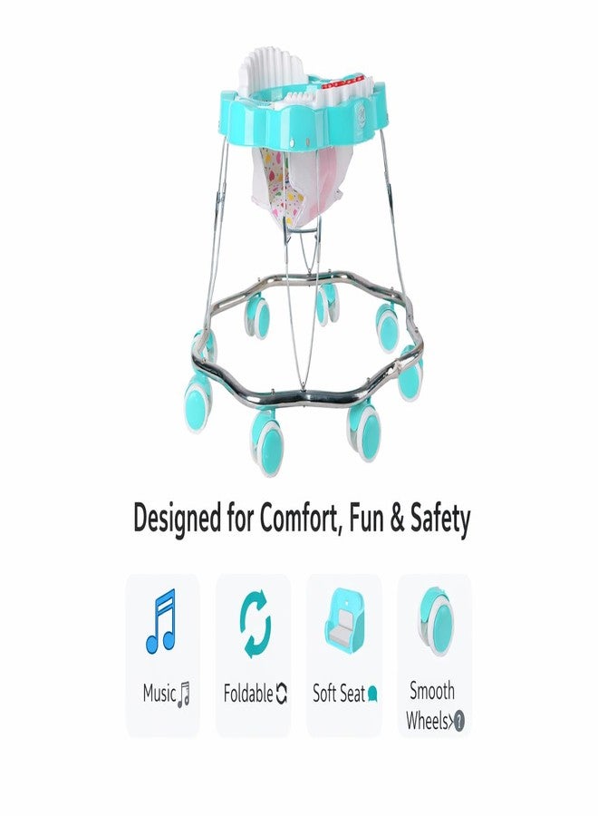 Maanit Walker with Foldable,Cushion Seat | Activity Walker for Baby with Musical Toy Bar | Walker Boys and Girls (Green) - Image 2