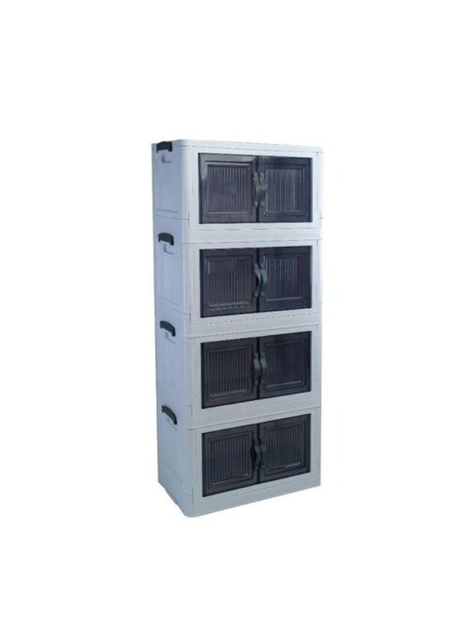 AKSA 4-Tier Storage Cabinet, Double Door Design, Stackable Organization System with Handle Grips, Grey