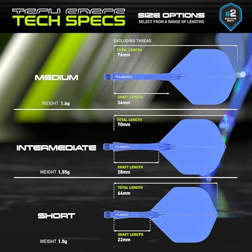 Winmau Darts Fusion Integrated Flight & Shaft System - No.2 Shape & Design - Blue Colour, Intermediate Length - Image 2