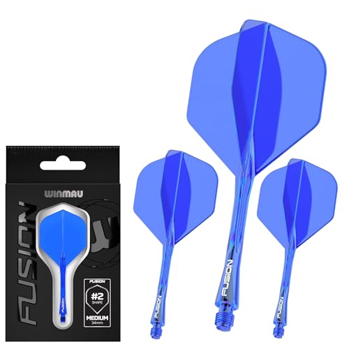 Winmau Darts Fusion Integrated Flight & Shaft System - No.2 Shape & Design - Blue Colour, Intermediate Length - Image 1