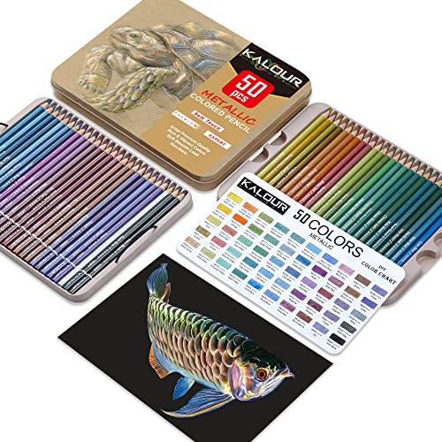 KALOUR 50 Piece Metallic Colored Pencils, Soft Core with Vibrant Color,Ideal for Drawing, Blending, Sketching, Shading, Coloring for Adults Kids Beginners - Image 2
