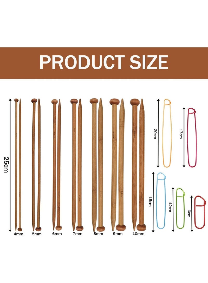 7 Pairs Bamboo Knitting Needles Set, Bamboo Natural, Long Wooden Knitting Needles, Single Point Straight Wood Needles, Wooden Knitting Needles for Beginners for Making Sweater, Shawl, Scarf - Image 3