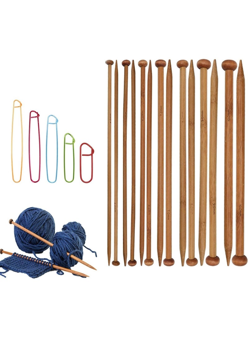 7 Pairs Bamboo Knitting Needles Set, Bamboo Natural, Long Wooden Knitting Needles, Single Point Straight Wood Needles, Wooden Knitting Needles for Beginners for Making Sweater, Shawl, Scarf - Image 2